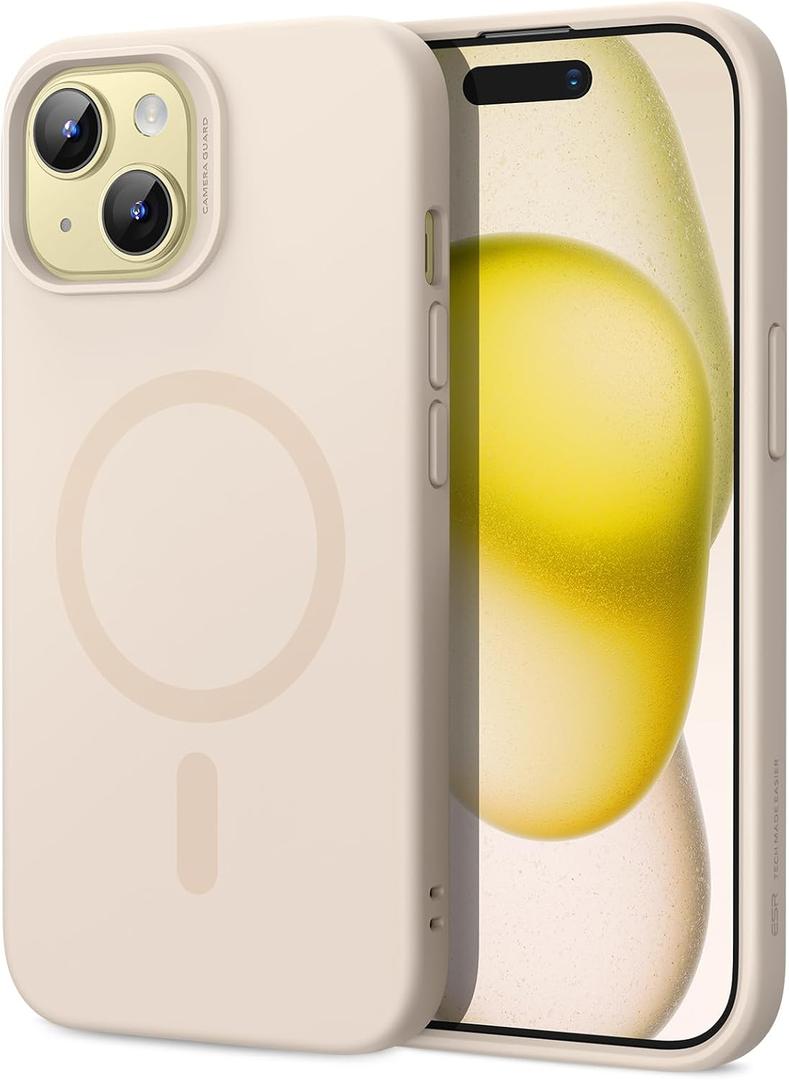 ESR for iPhone 15 Case with MagSafe, Supports Magnetic Charging, Slim Liquid Silicone Case, Shock Absorbing, Screen and Camera Protection, Cloud Series, Light Tan
