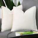 MADIZZ Chenille Velvet Throw Pillow Covers with Flange Set of 2 Super Soft Boho Textured Pillow Covers Decorative Throw Pillowcases Modern Farmhouse Home Decor for Sofa Bedroom Cream 20x20 Inch