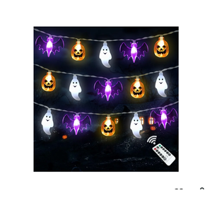 Halloween Lights Decorations, 16 FT 30 LED Waterproof 3D Pumpkin Bat Ghost Battery Operated String Lights with Timer, 8 Lighting Modes Fairy Light for Home Window Indoor Outdoor Halloween Party Decor