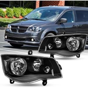 Pair Headlights Assembly DOT Approved For 2008-2016 Chrysler Town & Country Touring LX Minivan/Suv/Sedan For Dodge 2011-2020 Grand Caravan AVP/SE Replacment Headlamps Black Housing Clear Reflector
