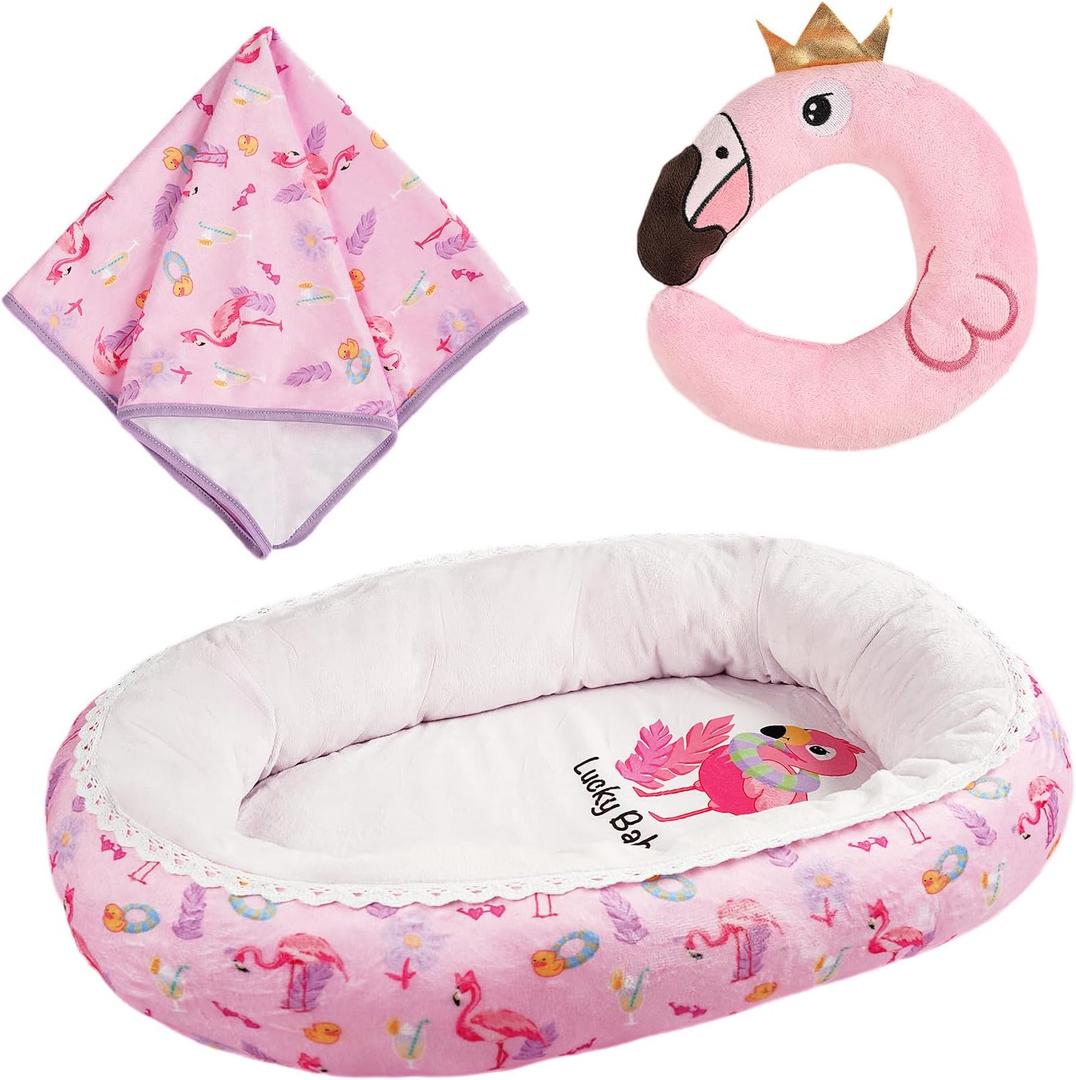 BABESIDE 3 Pcs Reborn Babys Doll Accessories Doll Bassinet Set for 17-22 Inch Baby Dolls, Baby Dolls Bed for 17-22 Inch Realistic Dolls