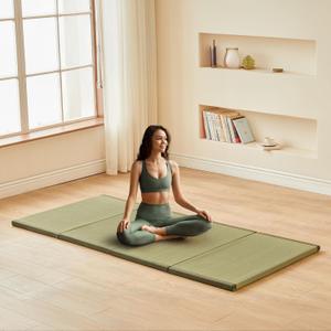 HAGiHARA Japanese Traditional Tatami Mat,35.4"x78.7"x1.2" Foldable Floor Mattress, Japanese Rush Grass Tatami Floor Mat for Meditation, Yoga,Sleeping or Summer Use, Twin XL