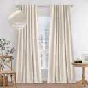 MIULEE 100% Blackout Curtains 90 inches Long Linen Curtains & Drapes for Bedroom Back Tab Living Room Darkening Full Black Out Window Curtain Panels Rod Pocket, Natural Beige, 2 Panels Set