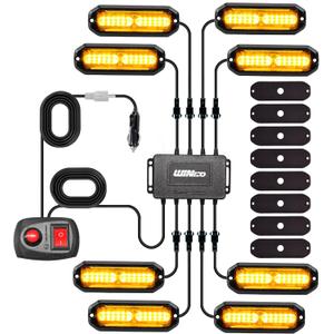 WINECO Amber 8PCS LED Strobe Lights Kit 12V 24V Sync Feature 12 LED Emergency Hazard Warning Lights with Strobe Controller for Trucks Vehicles ATV RV Cars Van