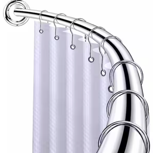 85 in. Rustproof Wall Mounted Single Curved Shower Rod, Aluminum, Chrome