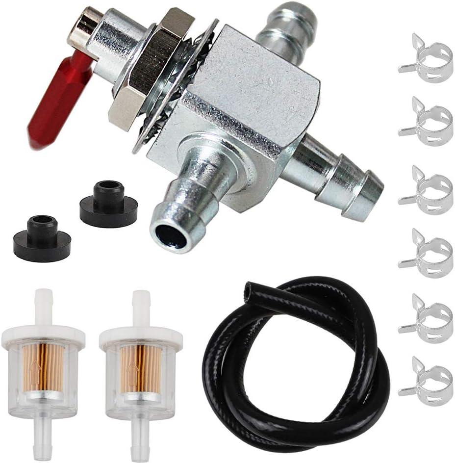 Cut-Off Fuel VALVES For Scag 2-Way 1/4" Barbs Steel Fuel Oil Gas Petcock in Line Valve 482212, E633347, 1-633347, Husqvarana 539102679 with Fuel Filter Kit