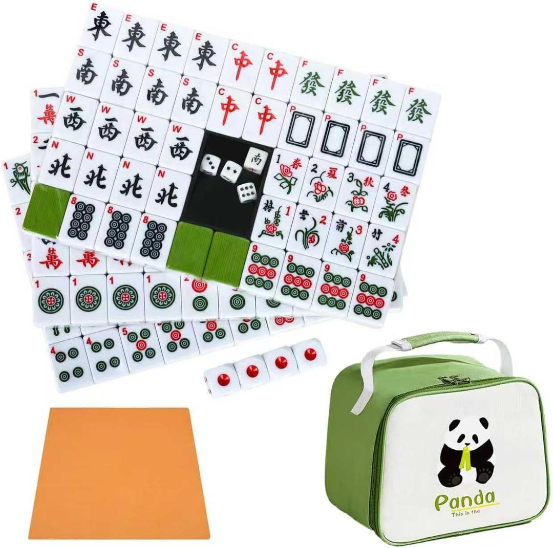 1.18"(30mm) Chinese Green Mahjong Set - 144 + 8 Numbered Tiles, Travel-Friendly with Accessories - Ideal for Family Gatherings and Game Nights ()