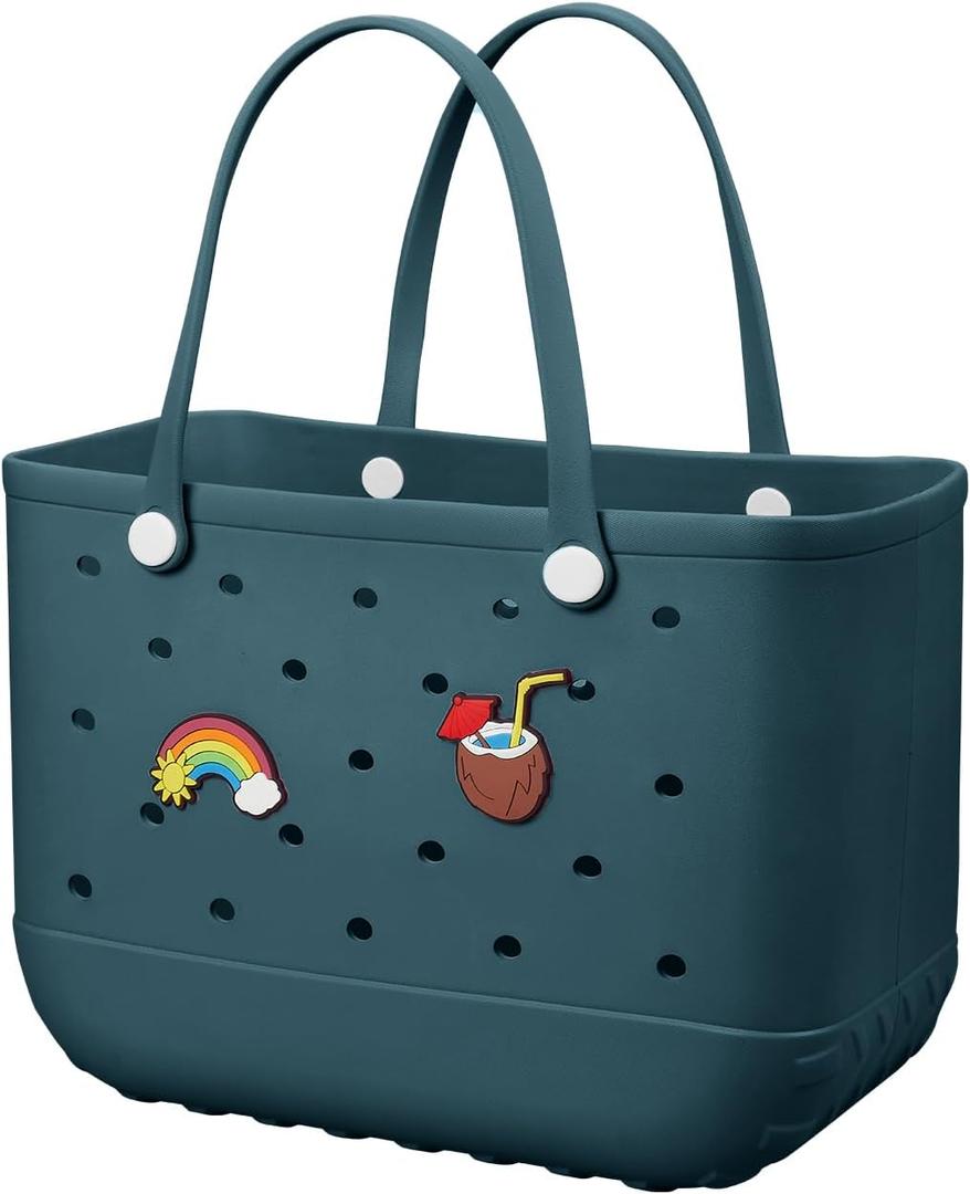 Baonat Beach Bag Rubber Tote Bag - Waterproof Travel Bag for Women Washable Tote Bag Handbag for Sports Beach Market Pool (X-Large, Darkgreen)