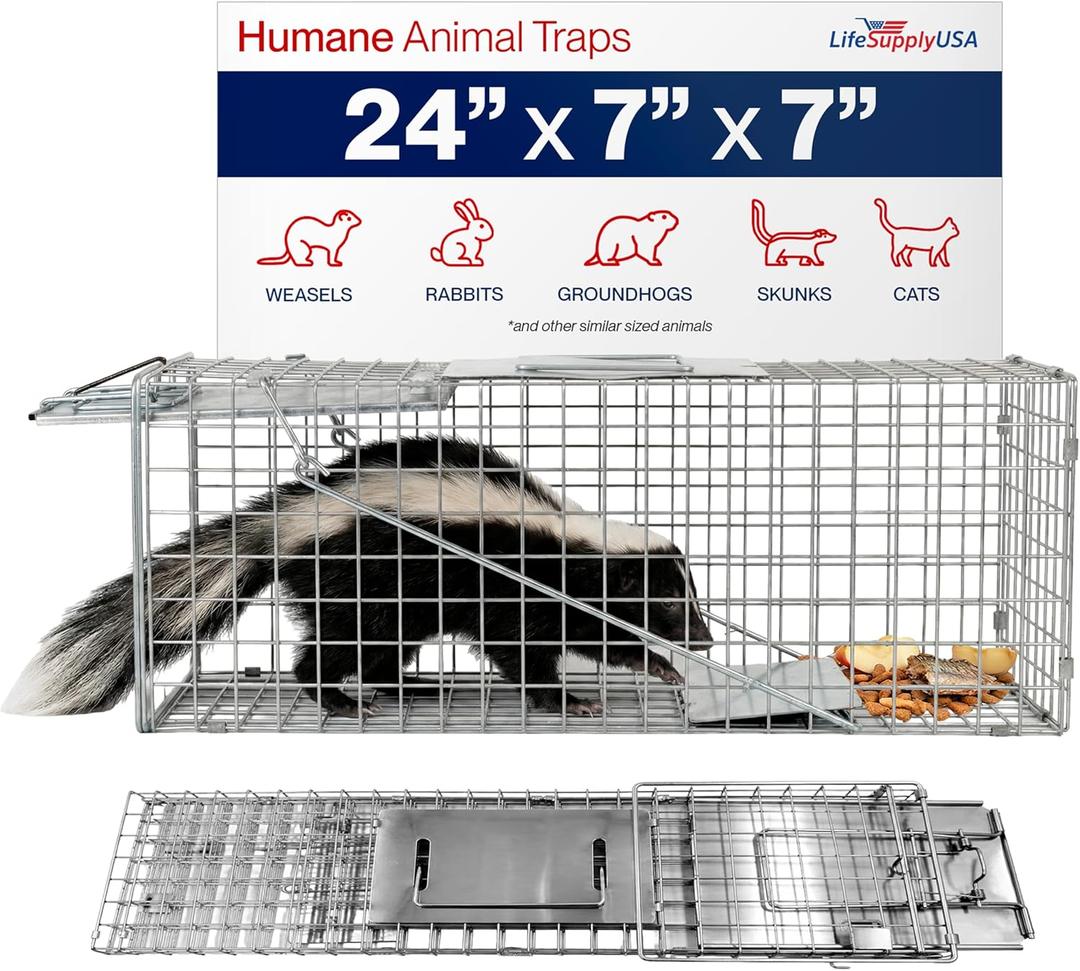 24" Humane Cat Trap for Stray Cats, Collapsible Live Animal Cage for Feral Kittens, Possum, Raccoon, Rabbit, Armadillo Trap Catch and Release by LifeSupplyUSA