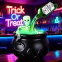 Large Cauldron Halloween Decor with Skeleton, Magic Floating Potion Bottles & Fog Diffuser - Halloween Decorations Indoor- Black Witches Cauldron Bowl Hocus Pocus Decor for Home Room Kitchen Decor