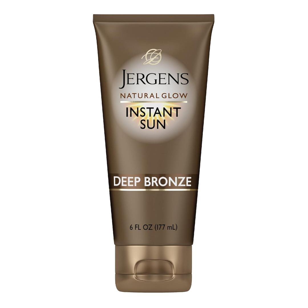 Jergens Natural Glow Instant Sun Tanning Moisturizer + Bronzer, Lightweight Sunless Tanning for NaturalLooking Color, Deep Bronze, 6 Oz