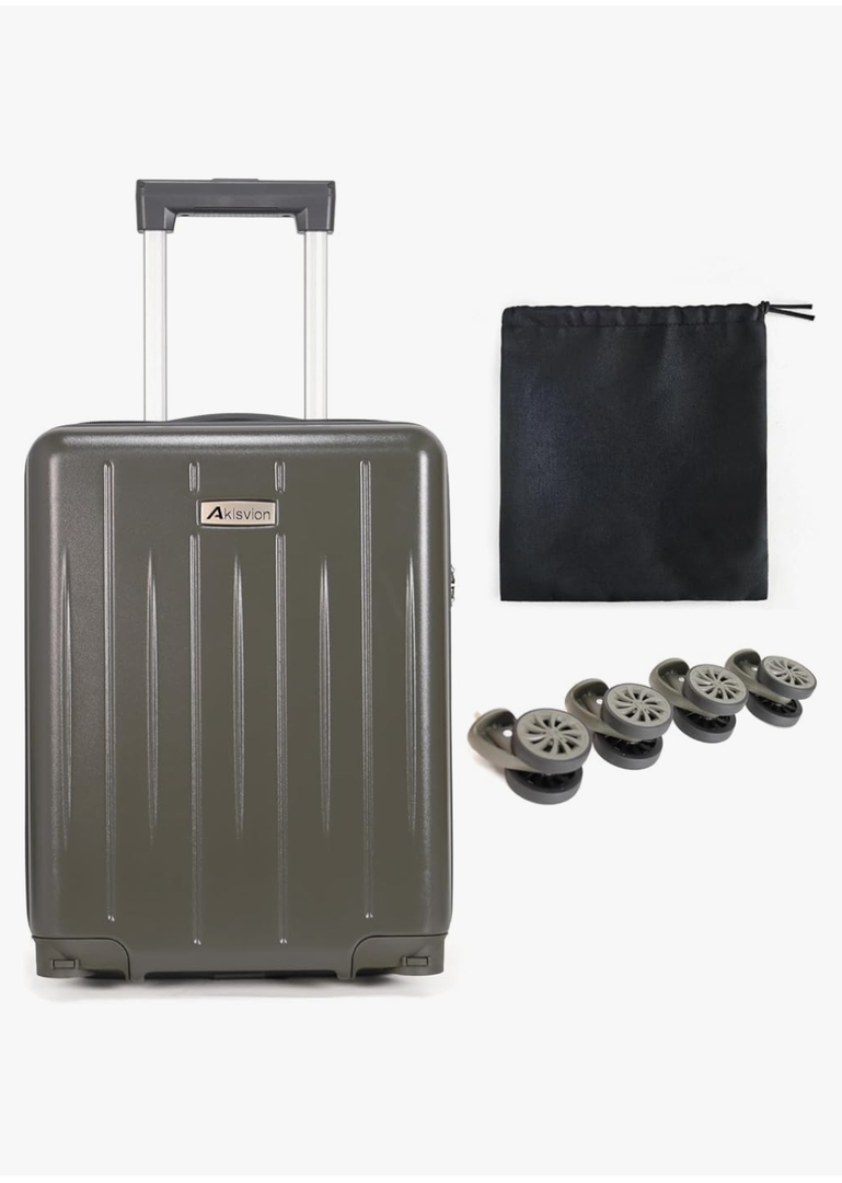 18-inch Carry-on Boarding Luggage: Equipped with Movable Wheels, TSA Approved,Under the Seat, Hard Shell Construction, Lightweight Bag with Essential Accessories (Greenish Grey)