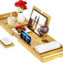 Premium Bathtub Tray Caddy - Bath Tray Bamboo Expandable - Bath Tub Tray Table for Bathtub - Expandable Size, Fits Most Bath Tubs - Natural Bamboo Wood