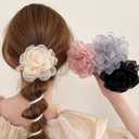 4 Pcs Flower Spiral Hair Ties Braided Telephone Scrunchies Chiffon Phone Cord Elastic Hair Bands Women Thin Thick Hair Straight Ponytail Hair Accessories