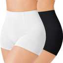 Nebility 2 Piece Slip Shapewear Shorts for Under Dresses Smooth Seamless Shaping Boyshorts Panties (Medium, Black & White 2 Pack)