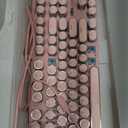 Typewriter Style Mechanical Gaming Keyboard Wired USB-C Retro Round Keycaps Aesthetic Lipstick Colorful 104 Keys NKRO Tactile White Switches White LED Backlit Metal Panel, Lipstick Pink