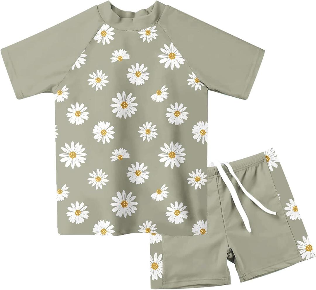 Lovekider Girls Swimsuits Two Piece Rash Guard Set Short Sleeve Bathing Suit Liner Swimwear with Sun Protection, Size XL