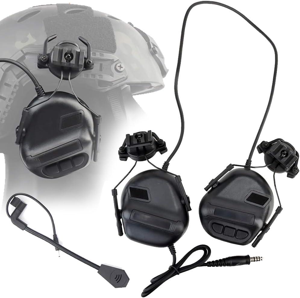 ATAIRSOFT Tactical Headset Unlimited Power Intercom with Microphone Waterproof Hunting Shooting Headphones Earmuff No Noise Reduction Function (Black) (BK)