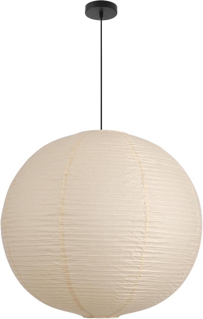 Large Paper Pendant Light with Cord and Canopy, 23.6in Off White