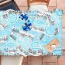 2 x Winter Party Plates and Napkins,Blue Winter Wonderland Decorations Tableware 142pcs Snowflake Napkins and Plates Cups Tablecloth Banner for boy Winter Wonderland Birthday Decorations