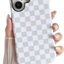 Longlayss Compatible with iPhone 16 Plus Case Cute Aesthetic Checkerboard Checkered Phone Case for Women Girl Shockproof Slim TPU and Hard PC Protective Cover (Antique White)