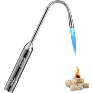 Long Grill Lighter,Refillable Butane,Windproof Flexible with Visual Fuel Window for Candles Grill BBQ Fireplaces Kitchen Camping(Butane Gas Not Included) (1 Count)