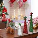 Wooden Christmas Trees Tabletop Decoration Set 3 Piece Freestanding Rustic Holiday Centerpieces for Tiered Tray Xmas Home Decor (Wood 01)