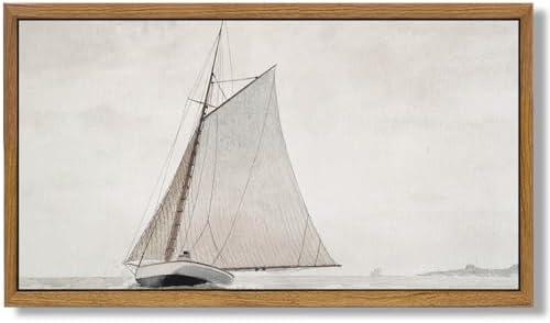 Aroutde Framed Canvas Wall Art Vintage Sailboat Wall Decor Sailboat Painting Nautical Nature Wall Art Landscape for Living Room Bedroom Farmhouse Painting Decor 13''x7''