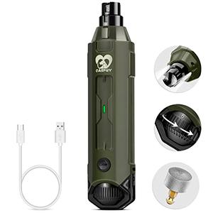 Casfuy 6-Speed Dog Nail Grinder - Newest Enhanced Pet Nail Grinder Super Quiet Rechargeable Electric Dog Nail Trimmer Painless Paws Grooming & Smoothing Tool for Large Medium Small Dogs (Army Green)