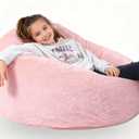 ENBAOHUI 3FT Faux Fur Comfy Memory Foam Bean Bag Chairs for Kids or Babies with Filling Bean Bag Sofa with Handle Super Soft Washable Faux Fur Fabric Lazy Sofa 3 Foot Pink
