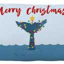 Coastal Beach Christmas 20x54 Body Pillow Cover, Gifts for Whale Lovers, Merry Christmas Lights Whale Long Body Pillowcase Hugging Pillow Covers for Beach House Cabin Home