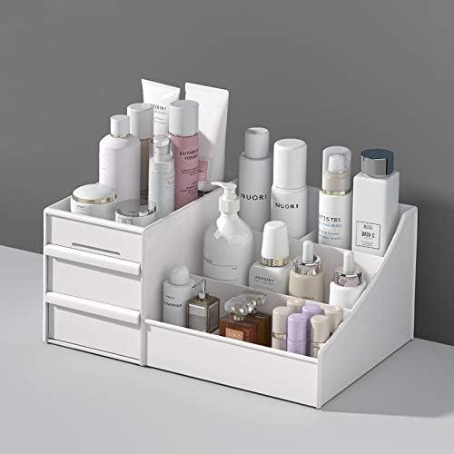 Makeup Organizer Countertop - Bathroom Countertop Organizer for Makeup, Skin Care, Jewelry, Brushes, Lipsticks, etc - Plastic Drawer Storage Container that works as Vanity Organizer (White)