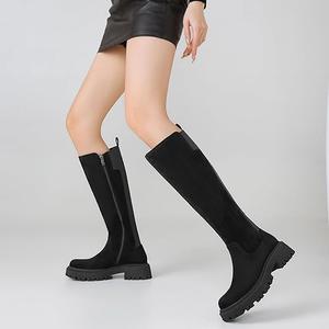 Teaieui, 
Women's Knee High Boots Fashion Platform Lug Sole Tall Riding Boots Comfortable Stretch Calf Dress Long Boots
Black, Size 7