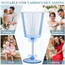 12 PCS Blue Ribbed Plastic Wine Glasses 13.5 OZ Ribbed Wine Glasses Detachable Wine Glass Elegant Fluted Glassware Vintage Style for Wedding Anniversary Birthday Dinner Parties(Blue, 12 Pack)
