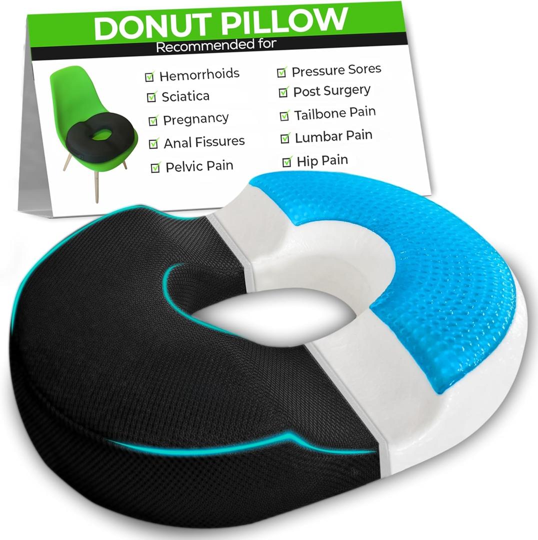 AnboCare Donut Gel Sitting Pillow - Orthopedic Memory Foam for Tailbone Pain, Hemorrhoid, Bed Sores, Postpartum, Prostate, Coccyx & Sciatica Pain