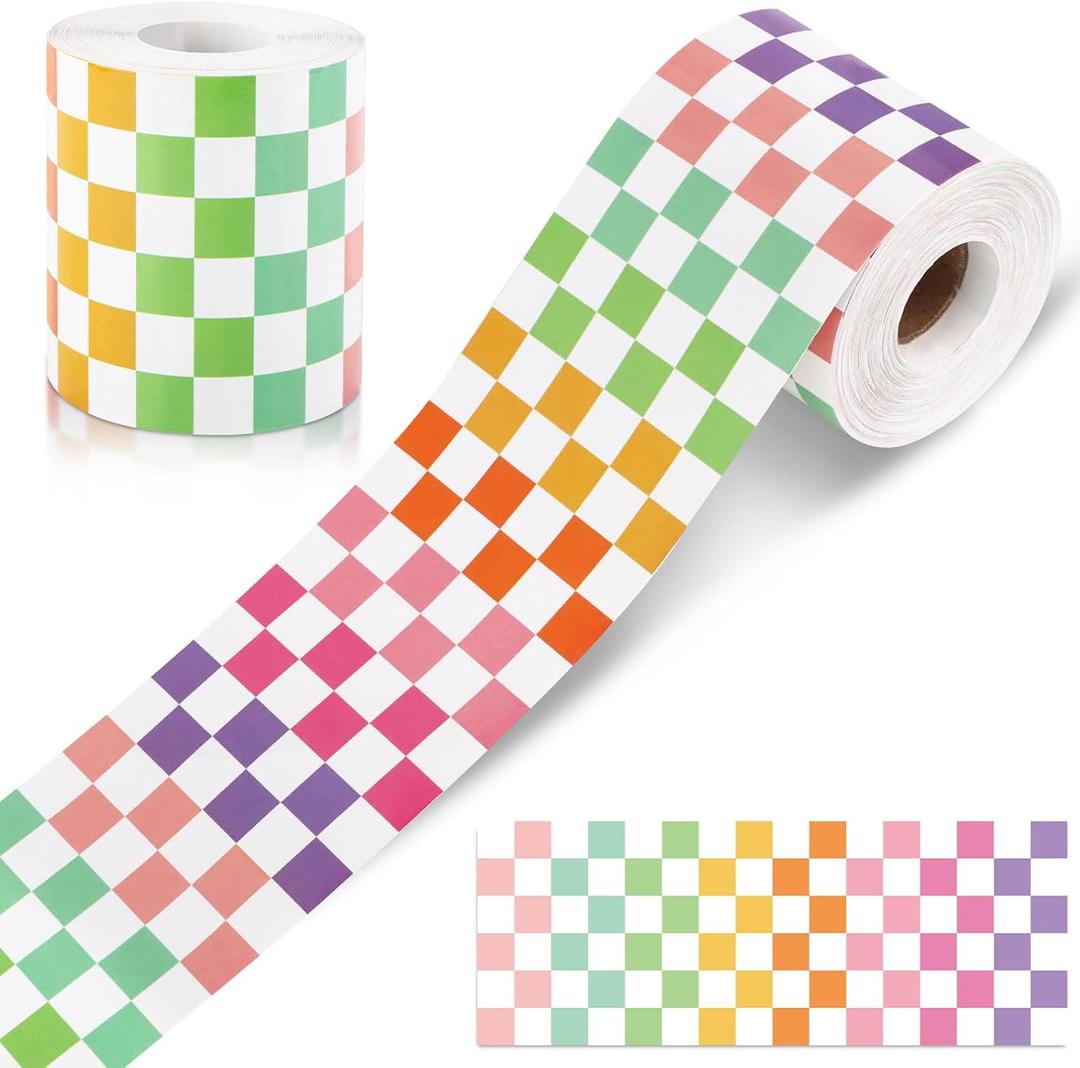65 Feet Checkerboard Bulletin Board Border Pastel Checkered Straight Rolled Trim Classroom Bulletin Board Border Back to School Decoration for Classroom School Offices Walls Blackboard Decor