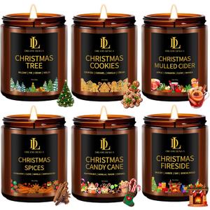 Christmas Candle Set, 6 Pack Holiday Scented Candle, Soy Candle for Home Scented, Christmas Holiday Candles Gift for Women Men, Scents of Christmas Tree/Cookies/Spices/Candy Cane/Mulled Cider/Fireside