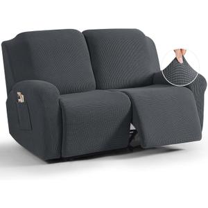 TAOCOCO Recliner Loveseat Slipcover, 6 Pieces Dual Recliner Sofa Covers for 2 Seat Dual Reclining Loveseat Couch, Stretch Soft Jacquard Pattern Furniture Protector with Elasticity (2XL, Charcoal Grey)