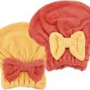 2Pcs Microfiber Hair Towel Wrap for Women Hair Drying Cap Hair Plopping Cap Hair Drying Towel Wrap Head Towels Wrap for Women Curly Hair (Red and Yellow)