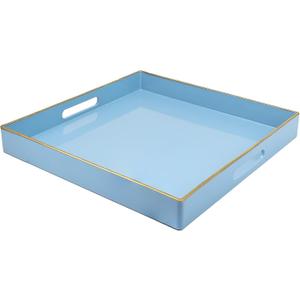 Spsyrine Light Blue Decorative Tray for Living Room, Square Modern Plastic Coffee Serving Table Tray for Ottoman Bathroom Kitchen, 13"*13".