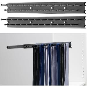 Blulu 2 Pcs Sliding Tie Rack Hanger for Closet, 25 Tie Pull Out Wall Mount Extending Sturdy Metal Belt Organizer Holder for Men Belt Storage, 13.8'' x 1.7'', Black