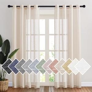 NICETOWN Semi Sheer Beige Curtains 84 inches Long, Grommet Retro Linen Curtains Window Treatments Vertical Drapes Privacy with Light Filter for Living Room, W52 x L84, 2 Panels