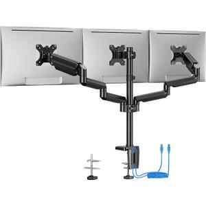 ErGear Triple Monitor Mount for 13-27 inch Screens, Triple Monitor Arms with USB, Heavy Duty Three Monitors Stand with Tilt, Swivel, Rotation, Holds Up to 17.6 lbs Each Arm