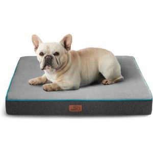 Bedsure Memory Foam Dog Bed for Small Dogs - Orthopedic Pet Beds for Crate with Removable Washable Cover and Nonskid Bottom - Plush Flannel Fleece Top Pet Mat, Grey (24"L x 16"W x 3"Th)