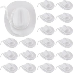 Hercicy 24 Pcs Mini Cowboy Hat for Crafts Doll Decor Cowgirl Hats 2 Inch Miniature Western Caps for Party (White)