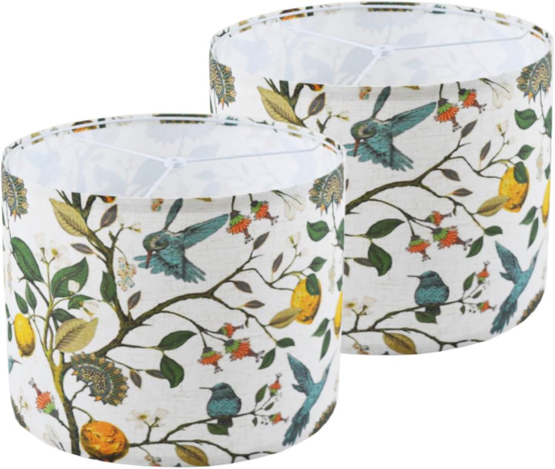 large lamp shades set of 2 .Flax Plant Pattern Drum floor lamp shade replacementtable lamp shade,flower lamp shade.Spider Fitter13 "Top x 13" Bottom x 10 "High,Need To Assemble