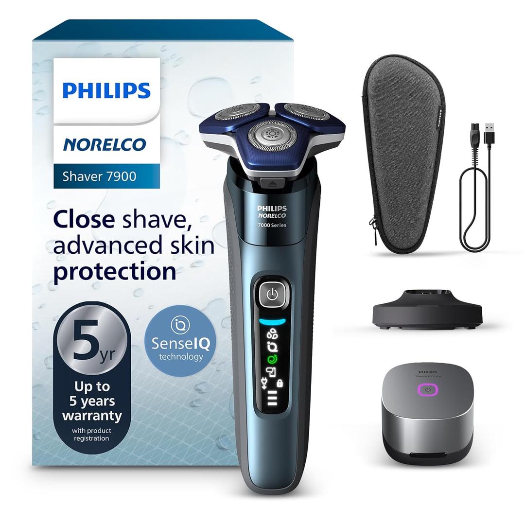 Philips Norelco Shaver Series 7000, Wet & Dry Electric Shaver with SenseIQ Technology, Pop-up Trimmer, Charging Stand, Travel Case, UV Sanitizing Cube, Model S7889/91 (Dark Chrome)