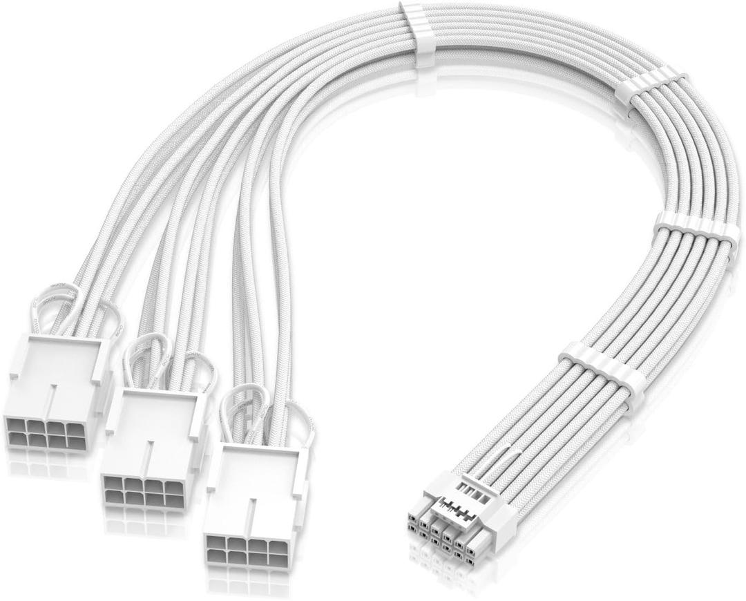 EZDIY-FAB GPU Power Sleeved Cable Extension, 16pin(12+4) 12VHPWR PCIe 5.0 Connector Male to 3X PCIE 8 PIN for RTX4070ti/ 4080/ 3090Ti, with Pre-Installed Cable Combs-16AWG/Pure White