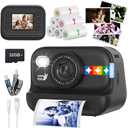 Kids Color Instant Print Camera  Kids Camera with 5 Color Photo Paper, 48MP & 1080P Video, 21 Fun Frames, 32G Card, Christmas/Birthday Gifts for Girls and Boys Ages 3 4 5 6 7 8 9 10 11 12 - Black