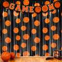 Tingjoo 2 Pack Basketball Party Decorations 3.3 x 6.6 ft Basketball Foil Fringe Curtains Black and Orange Photo Backdrop for Sports Party Birthday Race Day